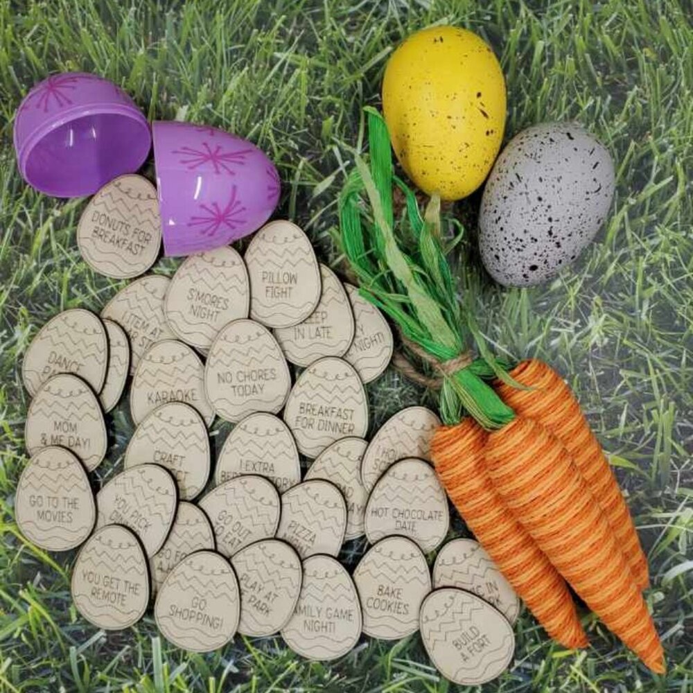 Wooden Easter Egg Shaped Tokens, Easter Basket Filler, Egg Hunt Tokens